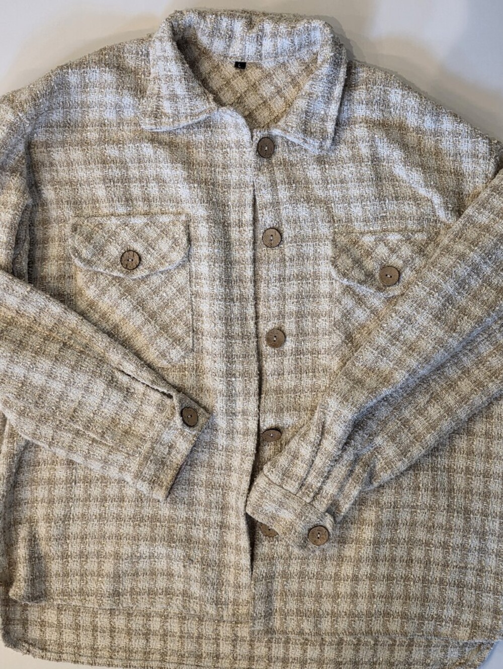 SHEIN Taupe & Cream Plaid Jacket Blazer Coat